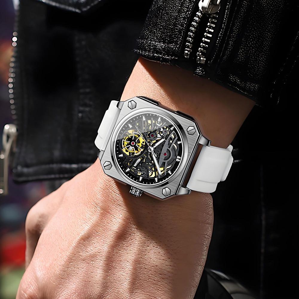 High-End Herrenuhr Skelett Mechanische Uhr Luxus Quadratisch Edelstahlarmband Automatisch Selbstaufziehend Wasserdicht Lumin