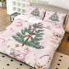 [Christmas Duvet Cover Set] 3Pcs Christmas Tree & Candy Cane Duvet Cover Set - Pink Bow, Golden Snowflake Design, Polyester