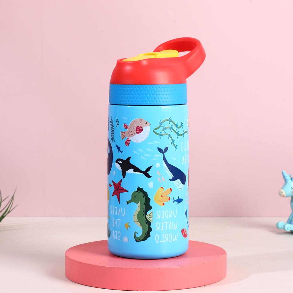 304 stainless steel vacuum thermos cup children's cartoon kettle portable straw bouncing cup