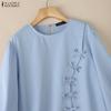 ZANZEA Women Casual Round Neck Long Sleeve Solid Color Loose Blouse