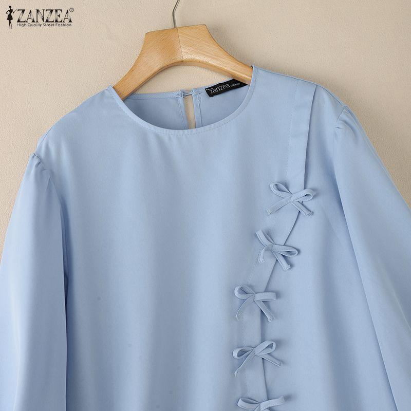 ZANZEA Women Casual Round Neck Long Sleeve Solid Color Loose Blouse