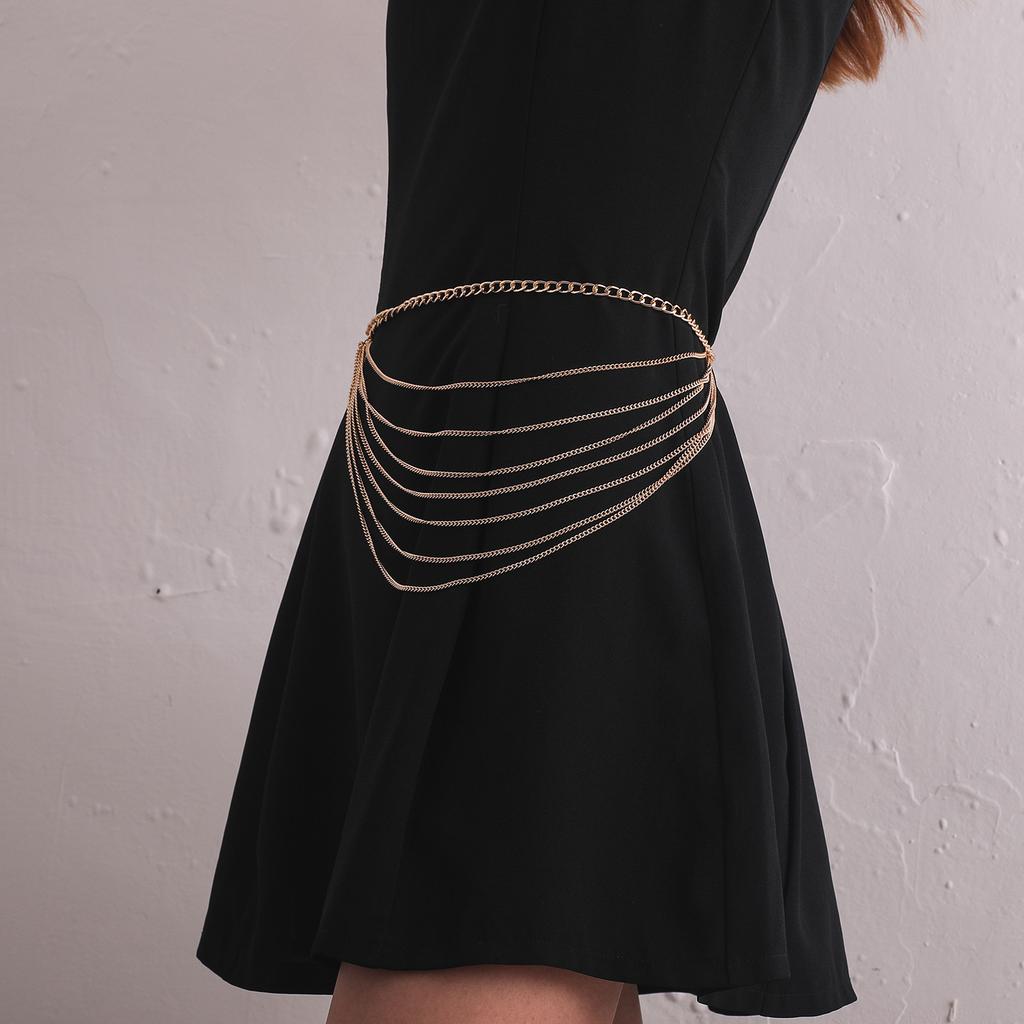 Europe, America, the new multi-layer simple chain body chain female, retro sexy punk metal waist chain