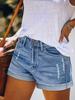 Puffanpop Women's Distressed Denim Shorts Ripped Jeans Shorts Rolled Cuff Hem Snow Wash Casual Summer Shorts