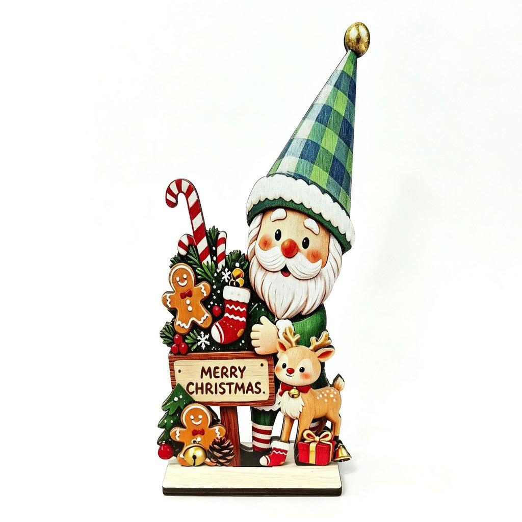 Santa Reindeer Desktop Ornament Wooden Christmas Houses Village Tabletop Decoration For Home Xmas 2026 2027 New Year Party Decor