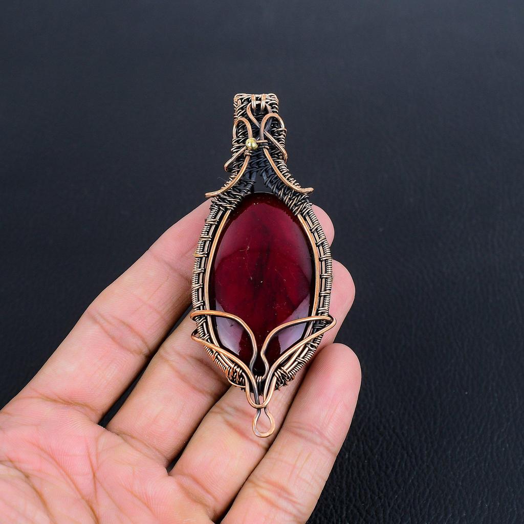 Red Flash Labradorite Pendant, 999 Copper Wire Wrapped Jewelry, Gemstone Jewelry Pendant, Handmade Wedding Gift Jewelry