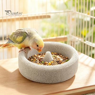 Non Stick Bird Waterer Pumice Stone Parrot Bowl, Spill Proof Water Durable Food Dish Dish, Cage Feeder for Cockatoo Cockatiel Conure Parakeet Natural