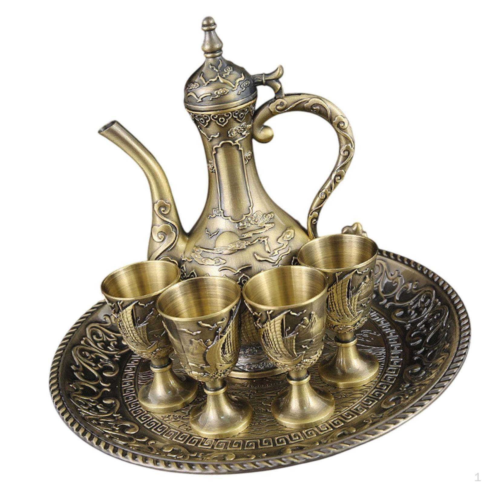 

Металлический набор для вина с чашками, модный кофейный набор для турецкого чая, винтажный для столовой, спальни Bronze