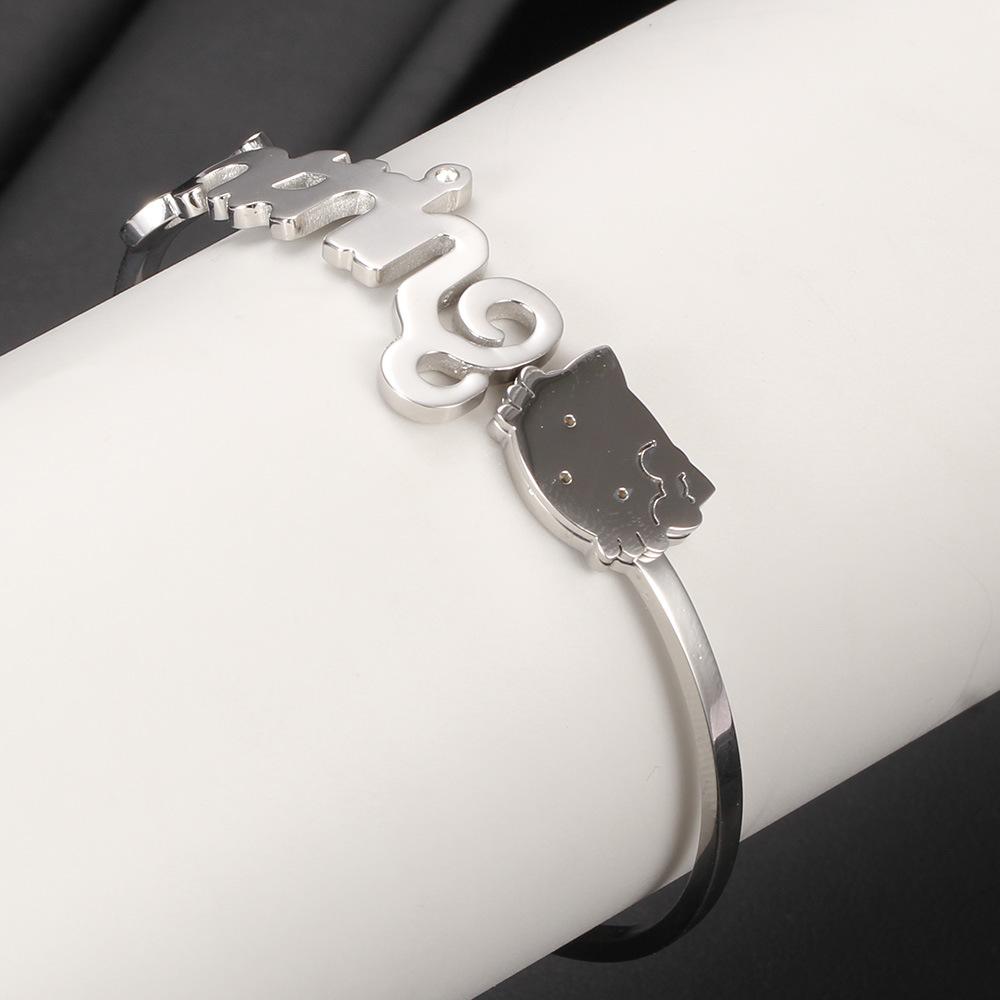 Cute Hello Kitten Fashion Small Ins Women's Titanium Steel Can Be Open-Ended Bracelet Women's