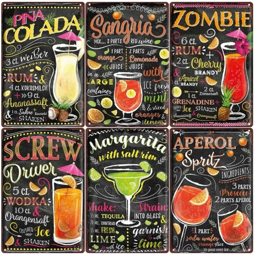 VintageSip Classic Cocktail Tin Signs - Spanish Blackboard Style Wall Posters, Decorative Plaque for Bar, Club & Beverage Shop