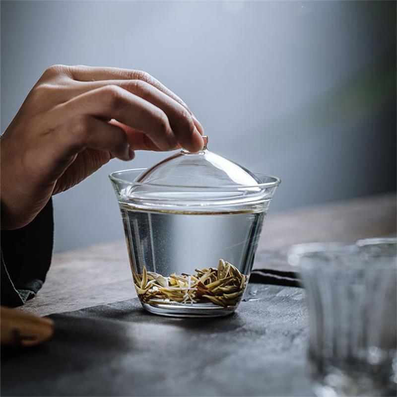 Transparent High Borosilicate Glass Gaiwan Tea Cup Puer Tea Bowl Mugs Chawan Soup Tureen Chahai Kung Fu Chinese Soup with Lid