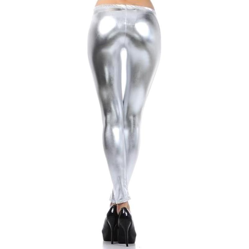 Dámské lesklé vinylové legíny s vysokým pasem na mokro