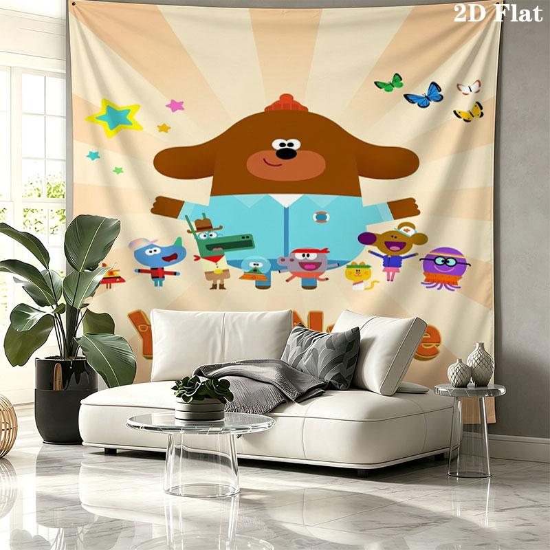 Hey Duggee Custom Name Wall Tapestry Aesthetic Wall Hanging Printed Fabric Blanket Decorative Tapestries for Bedroom Living Room Home Decor