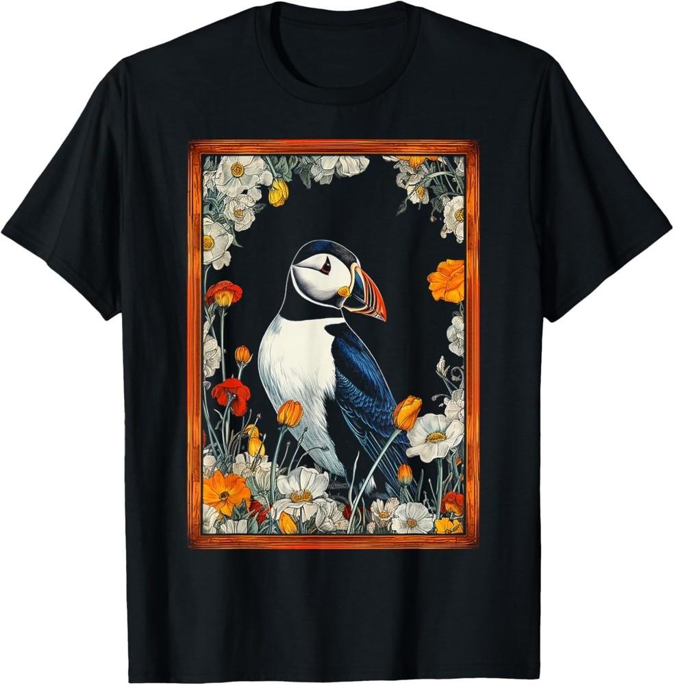 Puffin Nature Art Bird Animal Floral Pattern T‑Shirt XL