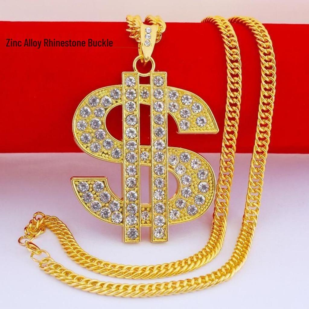 Trendy Rhinestone Dollar Sign Necklace – Hip Hop Punk Style with Creative Design