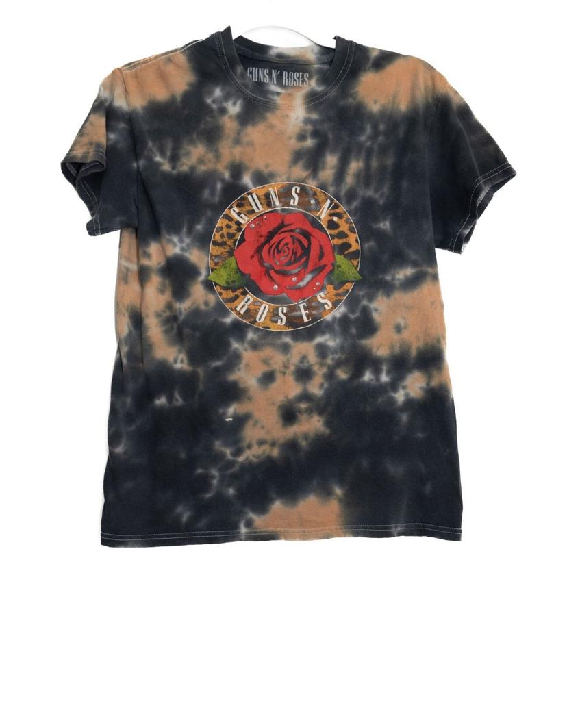 Tie-Dye Guns N Roses Size S Short Sleeve Band T-Shirt With Red Rose Graphic