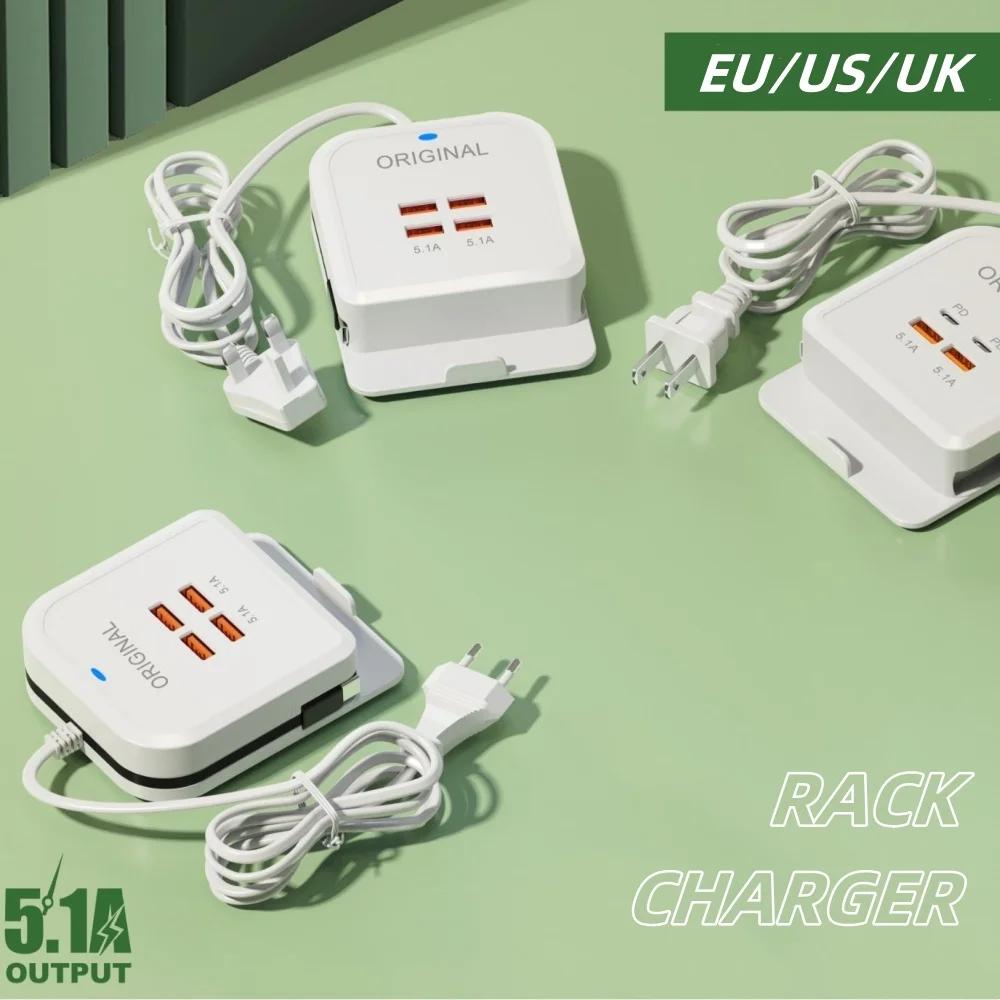 5.1A 4 Ports USB Type C Quick Charging Socket Multifunction USB Desktop Power Strip Holder For Phone Tablet Laptop EU/US/UK Plug
