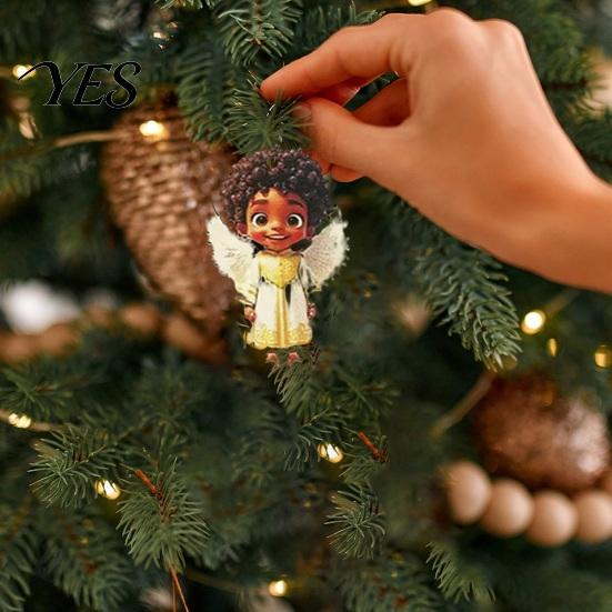 Wooden Angel Ornaments 24 Pcs Victorian Style Hanging Set, Golden Wings & White Dresses, Vintage Pendant Decorations Tree with Various Poses,