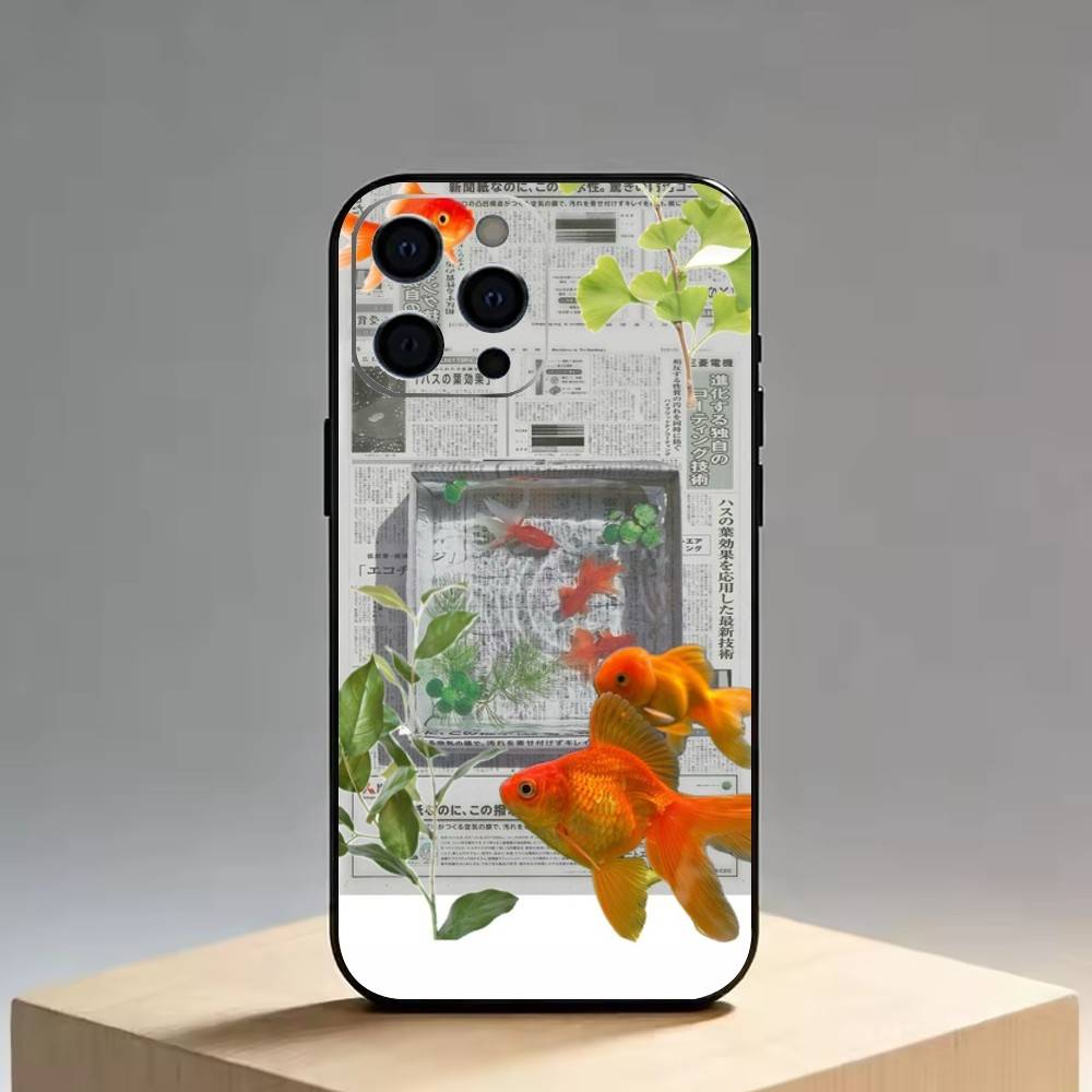 

Newspaper Goldfish Phone Case For iPhone 17, 16,15,14,13,12,11 Plus,Pro Max, Others Soft Black Cover iPhone15pro