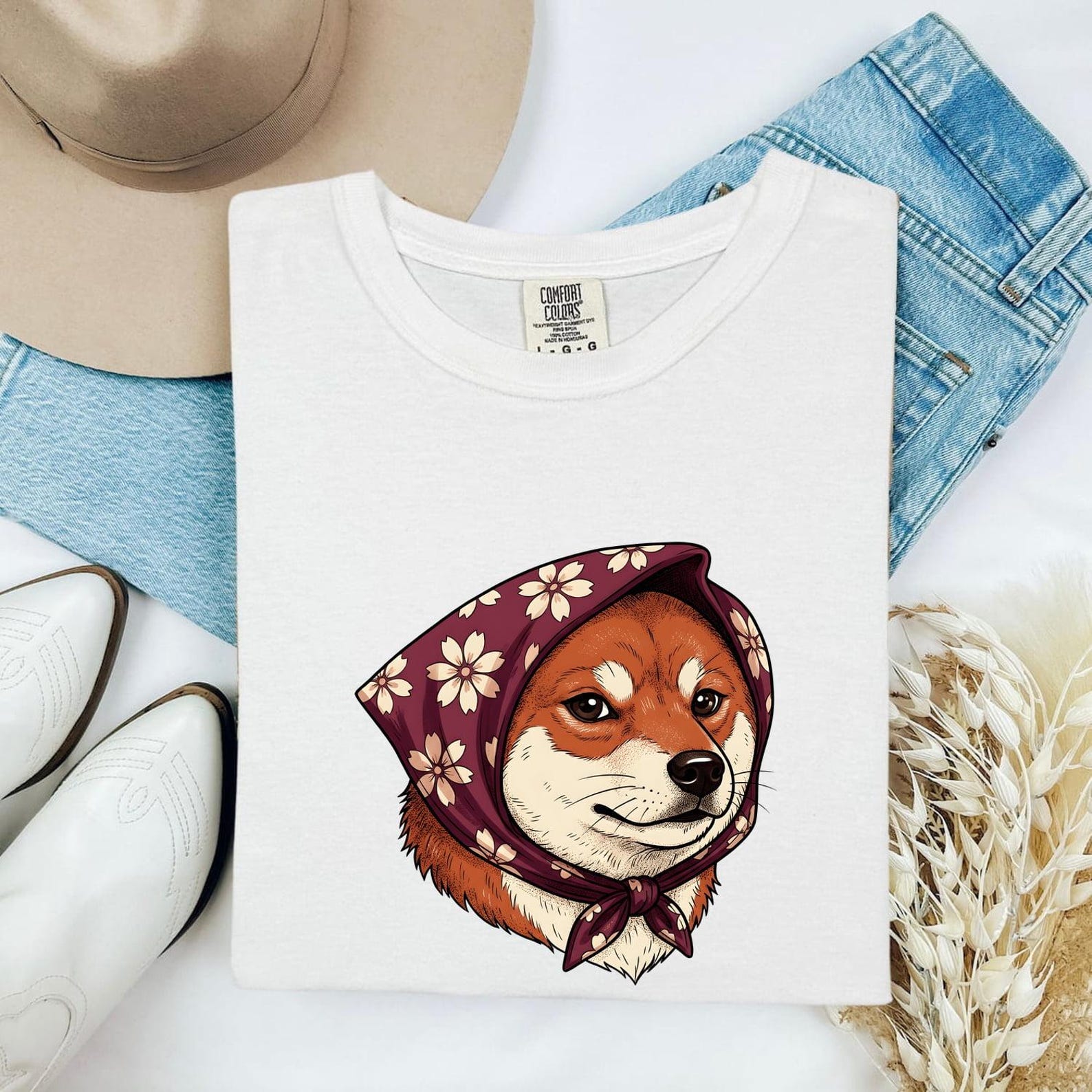 Shiba Pet Shirt Dog Fauna Gift Women Outline Tee Dog T-Shirt Dog Fan Canine Graphic Akita Drawing Blossom Scarf Tshirt S