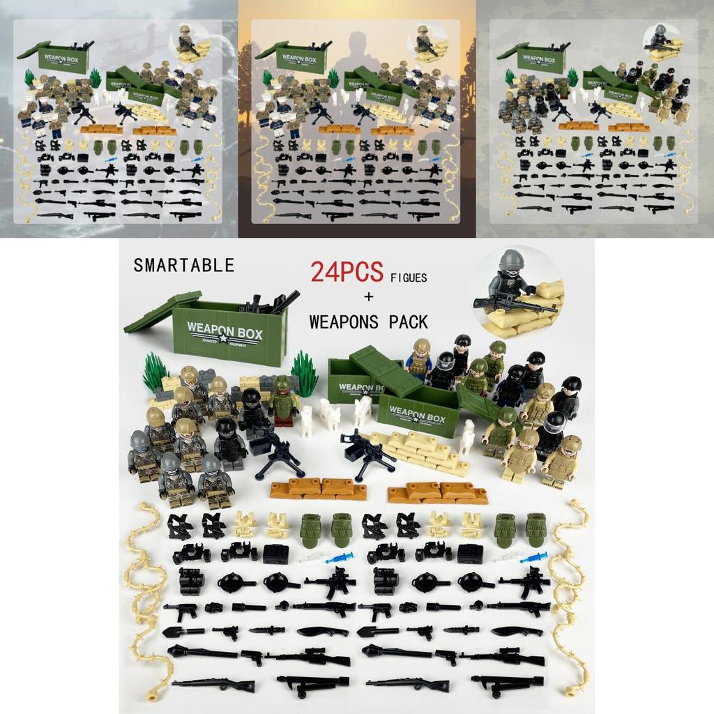 Moc Military Soldiers Building Blocks Figurines Set Plastic Toy With Weapon Accessories And Equipment Bag