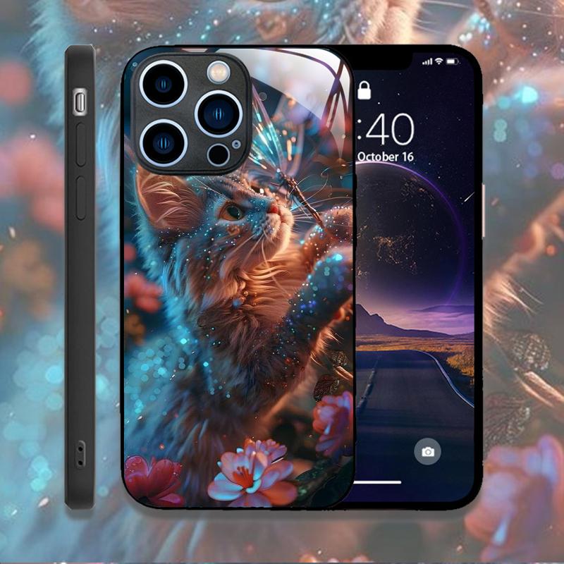 Cute Animal Cat Painting Phone Case for IPhone 16 Pro Max 15 14 13 12 Mini 11 XS XR 7 8 14 Plus Hard Covers Tempered Glass Cases