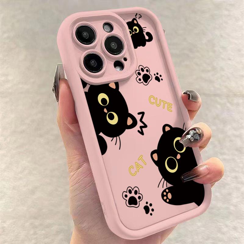 Lovely Black Cat Silicone Case For iPhone 16 15 13 12 11 14 Pro Max Mini 14 16 Plus SE2 8 7 Plus X XS XR Shockproof Back Covers