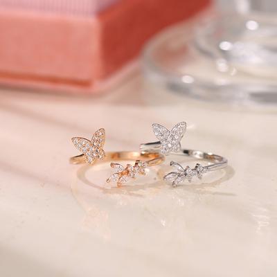 Zircon Butterfly Micro Mosaic Ring Retro Ring Opening Temperament Party Concert Fashion Jewelry Gift