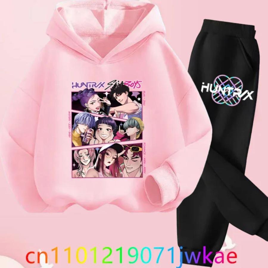 Kids Hoody Suit KPop Demon Hunters Printed Children's Clothing Y2K Hoodies+Pants Sports Sets