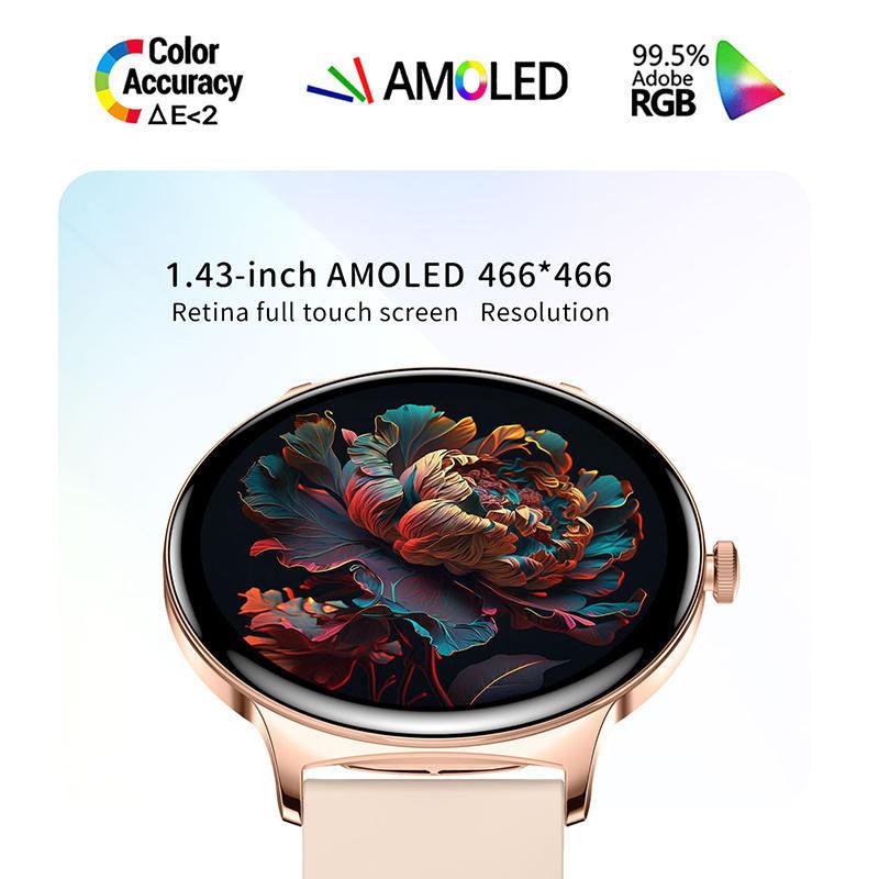 New Ultra-Thin Fashion Women Smart Watch 1.43 inch  Sports Health Bracelet Bluetooth Call Waterproof Smartwatch Android