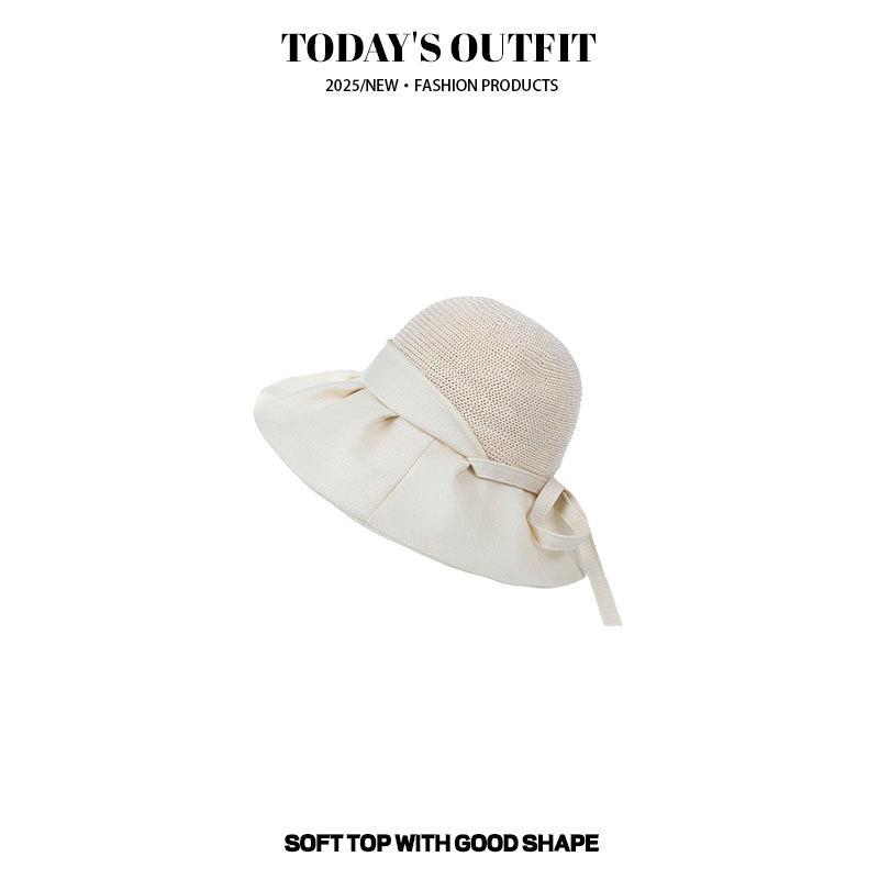 Korean Style Versatile Travel Sun Hat Sun Protection Sun Hat Big Brim Vertical System with Bow Fisherman Hat Women