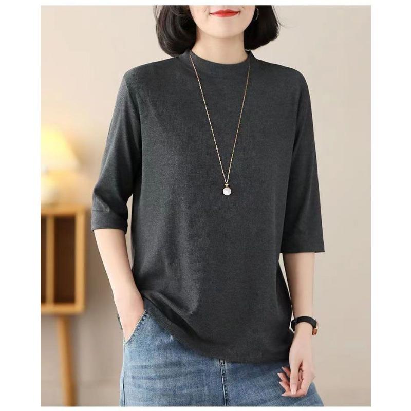 Sommer Neues Kurzarm-T-Shirt für Damen Locker Viertelarm Unterhemd Vielseitiges Mittellanges Oberteil