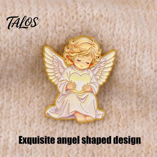 Delicate Angel Shape Pin Little Brooch for Women, Cute Guardian Holding Heart Lapel Backpack Decoration Pins with Wings, Clothing Accessory
