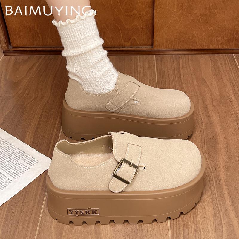 Suede Platform Women Loafers Shoes Designer Buckle High Heels Shoes New Brand 2025 Trend Winter Walking Casual Femme Chaussures