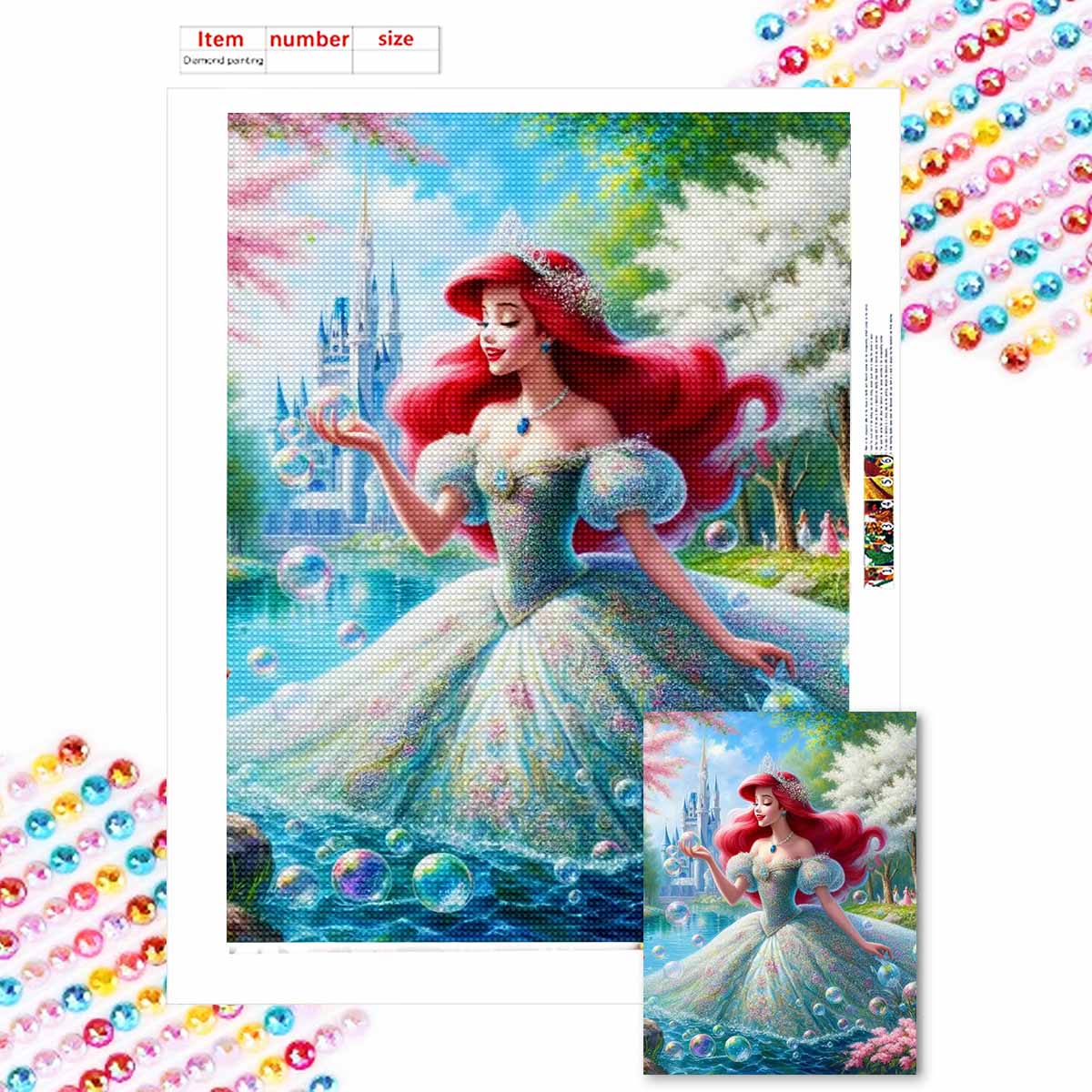 

Full Round Diamond Painting Red-haired Princess Art Rhinestone Picture Mosaic DIY 5D Cross Stitch Embroidery Home Decoration Round 20x30cm