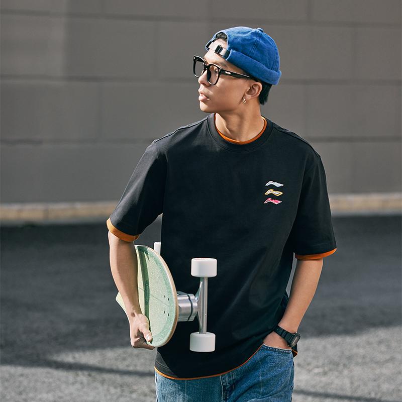 Li-Ning Cool Tea Quick-Dry Casual Sports T-Shirt With Logo Print And Drop-Shoulder Sleeves Men Tops Black AHSU709-1