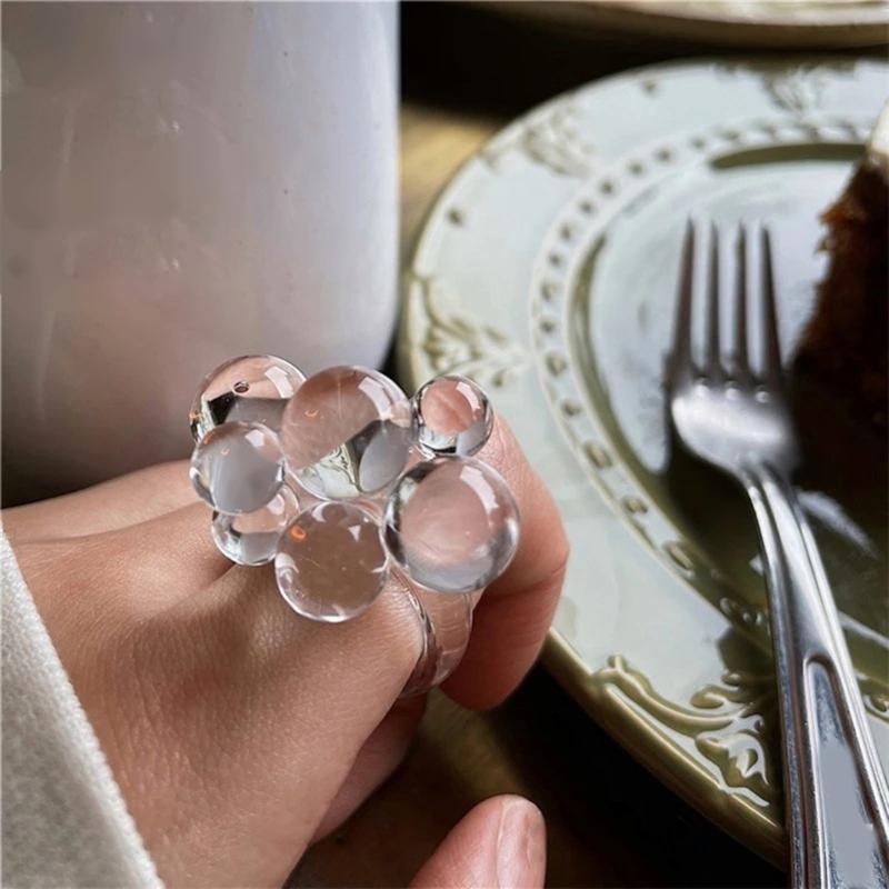 Exaggerated Acrylic Rings with Beads Dating Jewelry Acrylic Texture Perfect for Adding a Touch of Color to Any Outfit