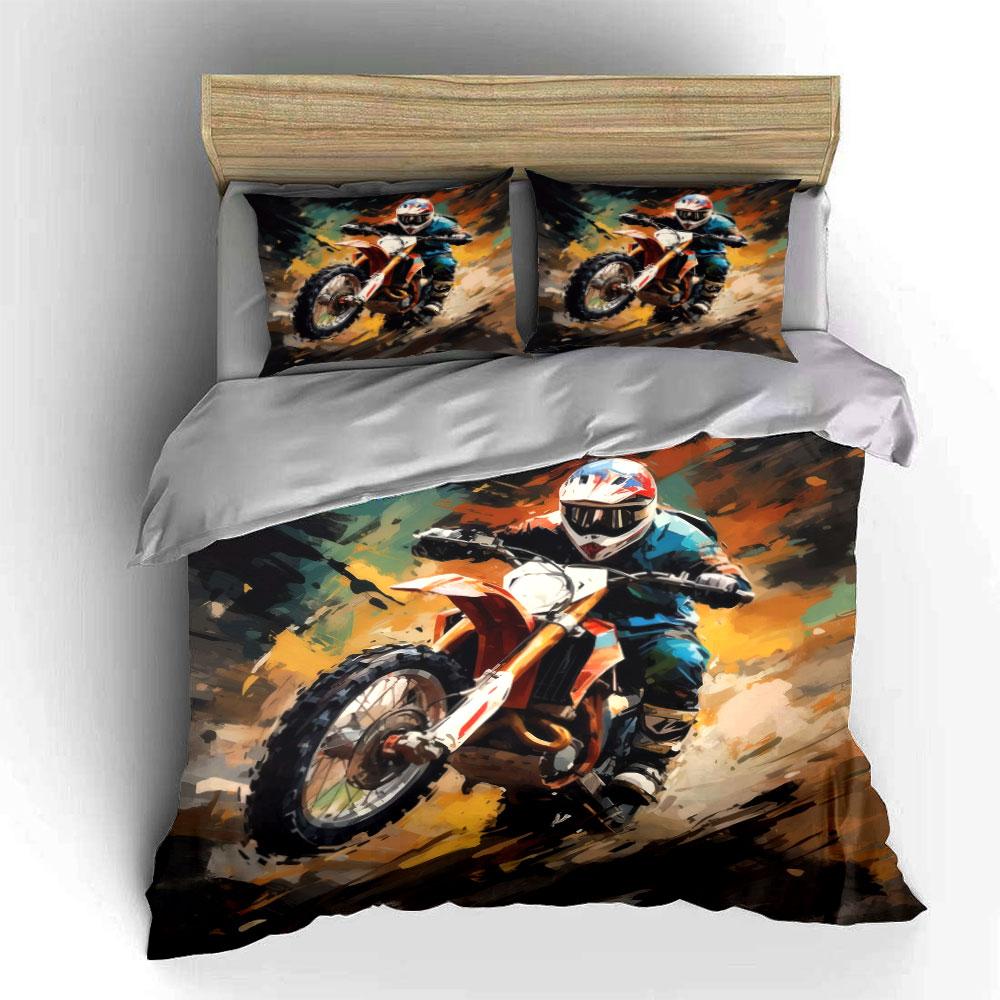 Motocross Sport Decorative Set Bedding Set With 1 Duvet Cover 2 Pillowcases Single Double King Queen, Gift