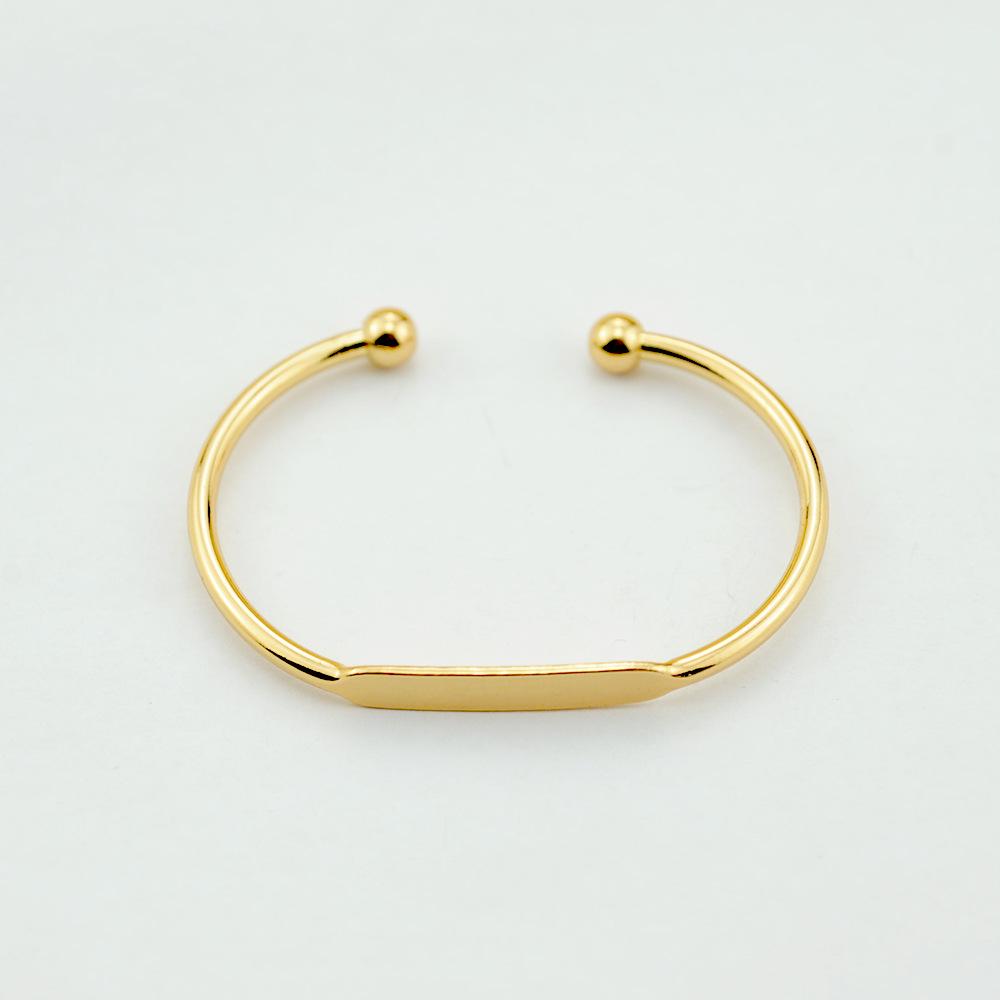 Minimalist Yellow Brass Polished Open C-Shape Bangle Bracelet for Women - European & American Style