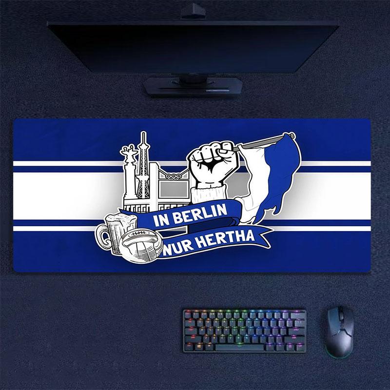 Hertha BSC Mauspade, Große Gaming-Schreibtischmatte, Rutschfestes XXL-Mauspad für Laptop & Tablet, Mini-PC-Spielmatte mit genähten Kanten