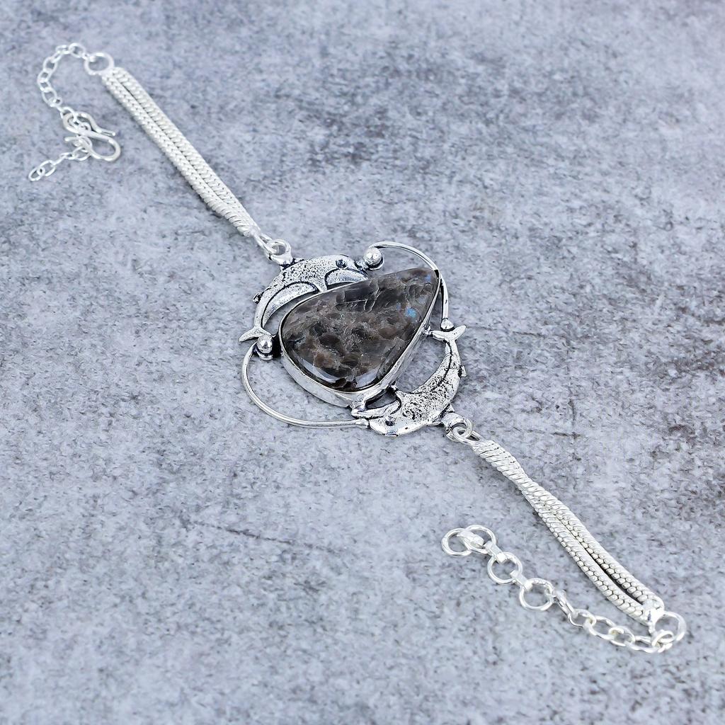 Sunstone In Lolite Gemstone Handmade 925 Sterling Silver Bracelet 7-8" M-2735