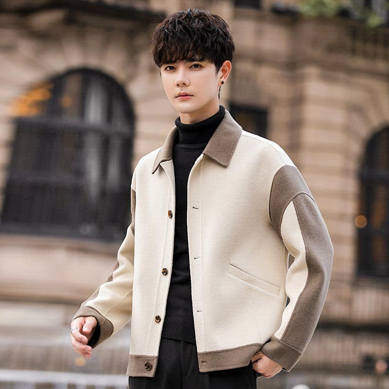 Splicing Double-sided Woolen Coat Short Men's Winter High-end Woolen Business Casual Jacket