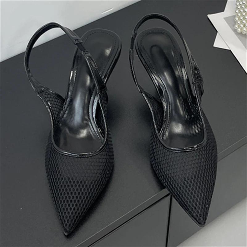 

Eilyken Summer Breathable Mesh Pointed Toe Women Pumps Elegant Slingbacks Thin High Heels Party Dress Shoes BIG SZIE 43 35 чёрный