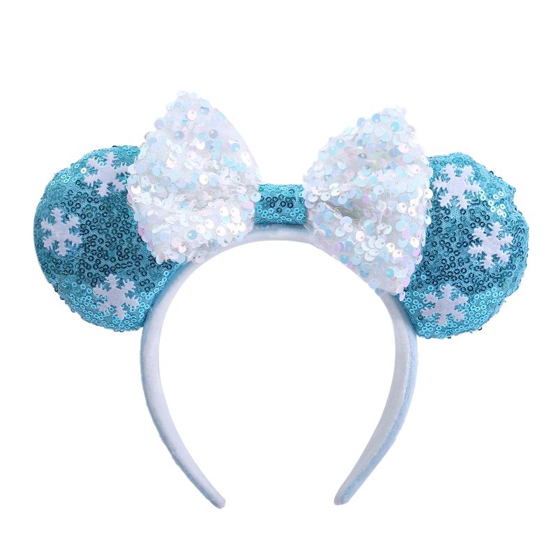 Sequin Mouse Ears Headband with Bow Snowflake Glitter Hair Hoop Cute Party Hair Accessory for Kids Women