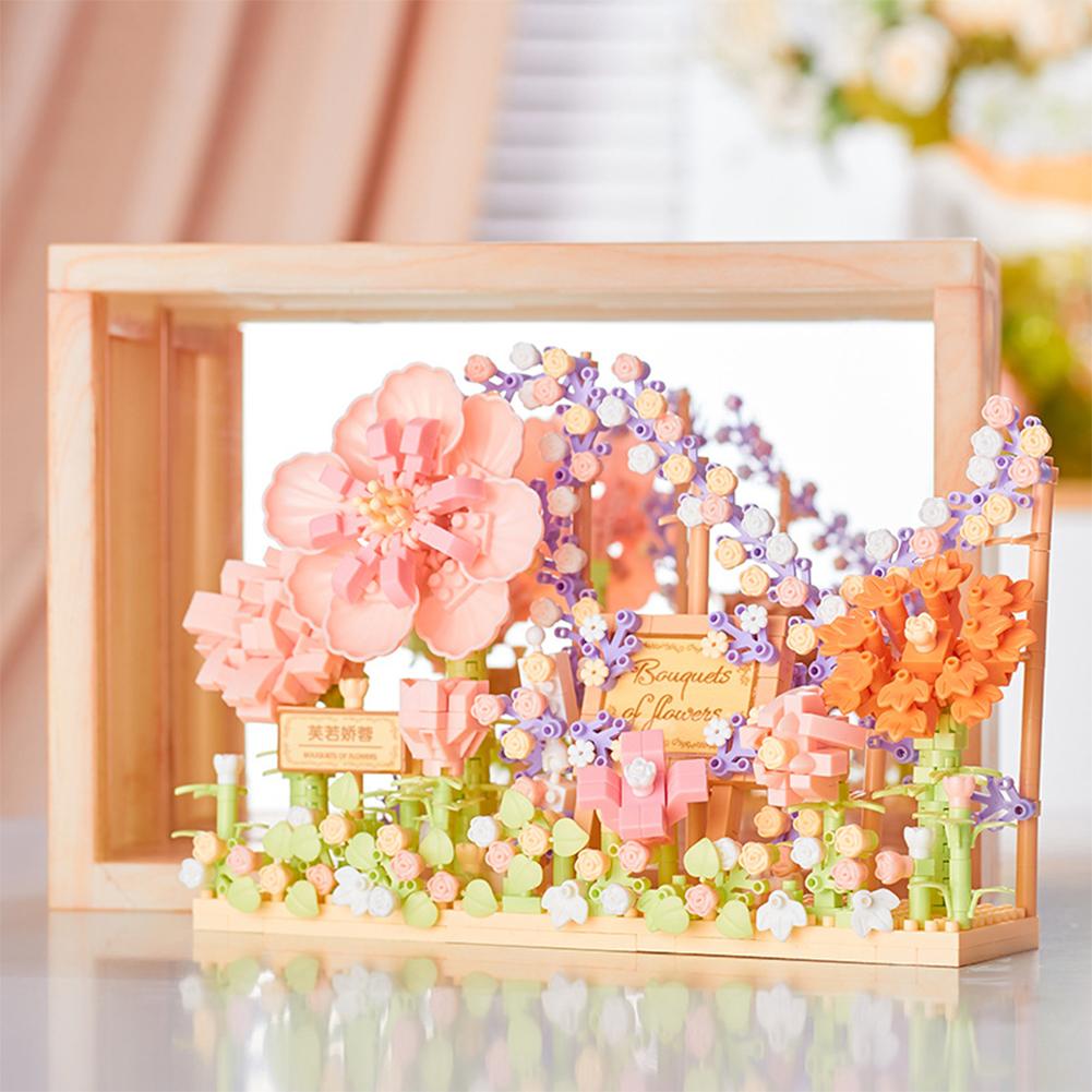 Květinové stavebnice s rámečkem na obrázky DIY Slunečnice Růže Stavební kostky Ozdoby Noční světlo Dárky pro dívky chlapce