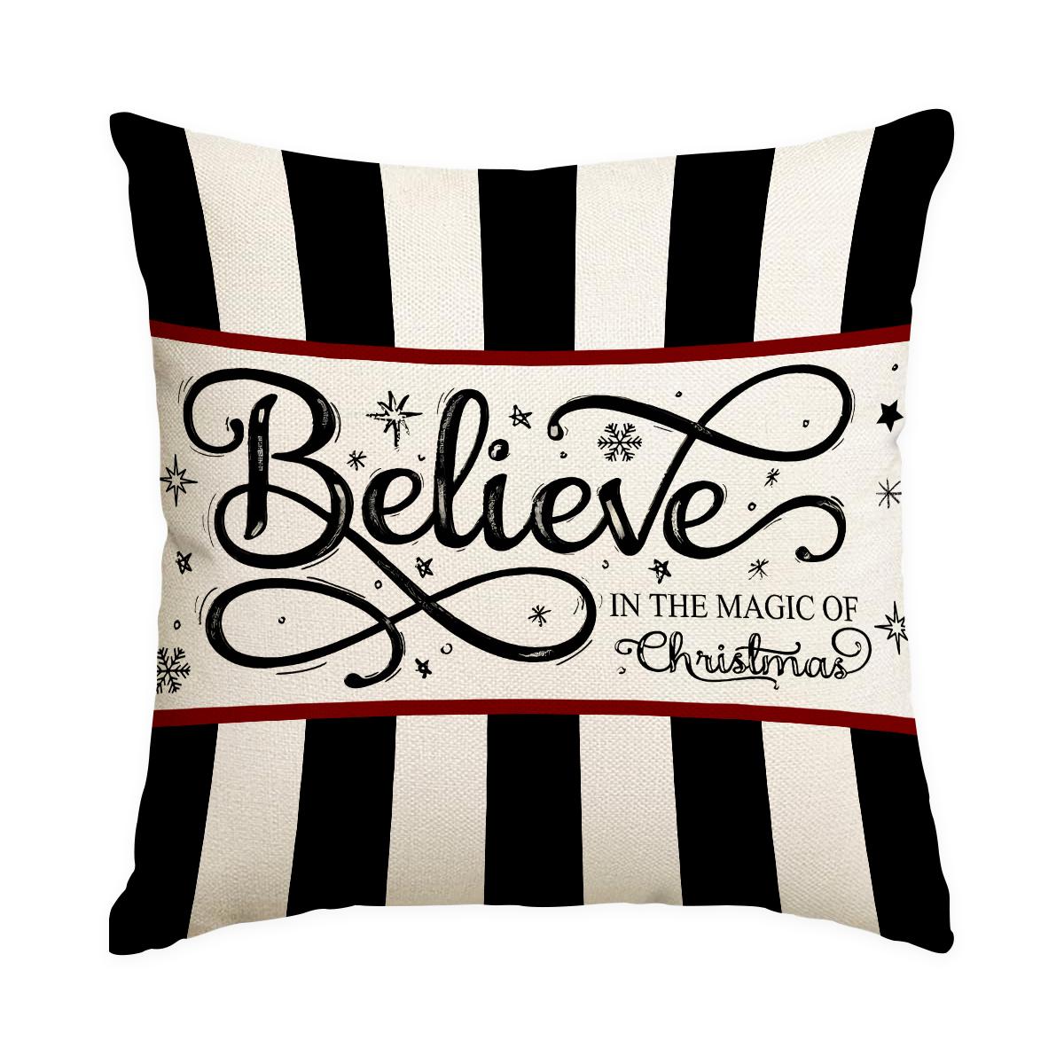 

1/4pcs Black Christmas Pillowcase, Snowflake Bow Christmas Ball Cushion Cover, Snowman Cardinals Holly Leaf Pattern Pillow Cover 45x45cm