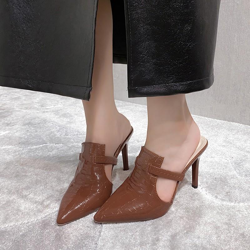 Fashion Spring New Baotou Slippers for Women Fashion Pointe Deep Mouth Slip-on High-heeled High-heel Sandals with Anti-slip Resistance