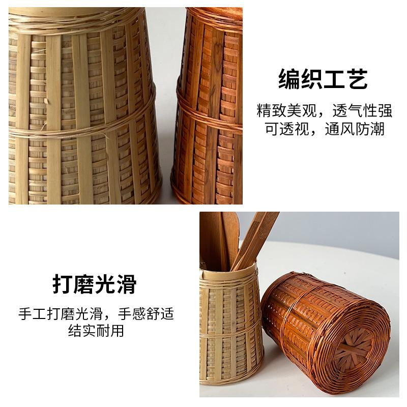 Handmade Bamboo Bamboo Storage Basket Chinese Zen Tea Ceremony Tea Room Pen Holder Desktop Storage Antique Shooting Props