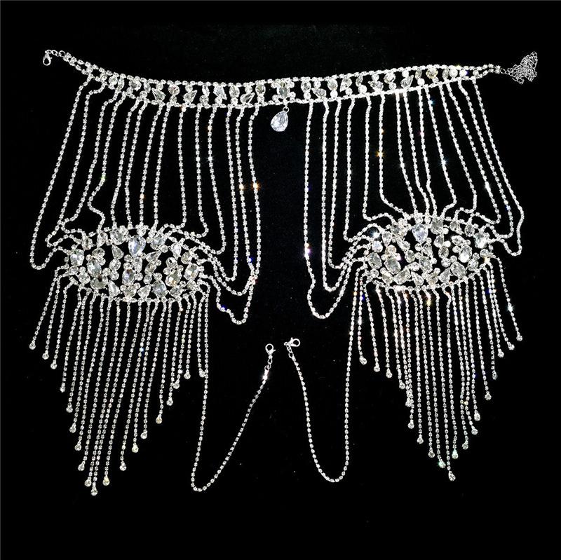 Fashion Luxury Wedding Zircon Rhinestone Shoulder Chain, Wedding Dress Long Shoulder Strap Multi-Layer Fringed Body Chain
