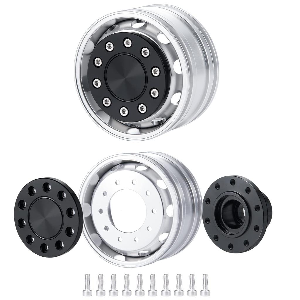 TRZX Metal Front Wheel Rim Wheel Hub for 1/14 RC Tamiya Trailer Truck Car (2pcs)