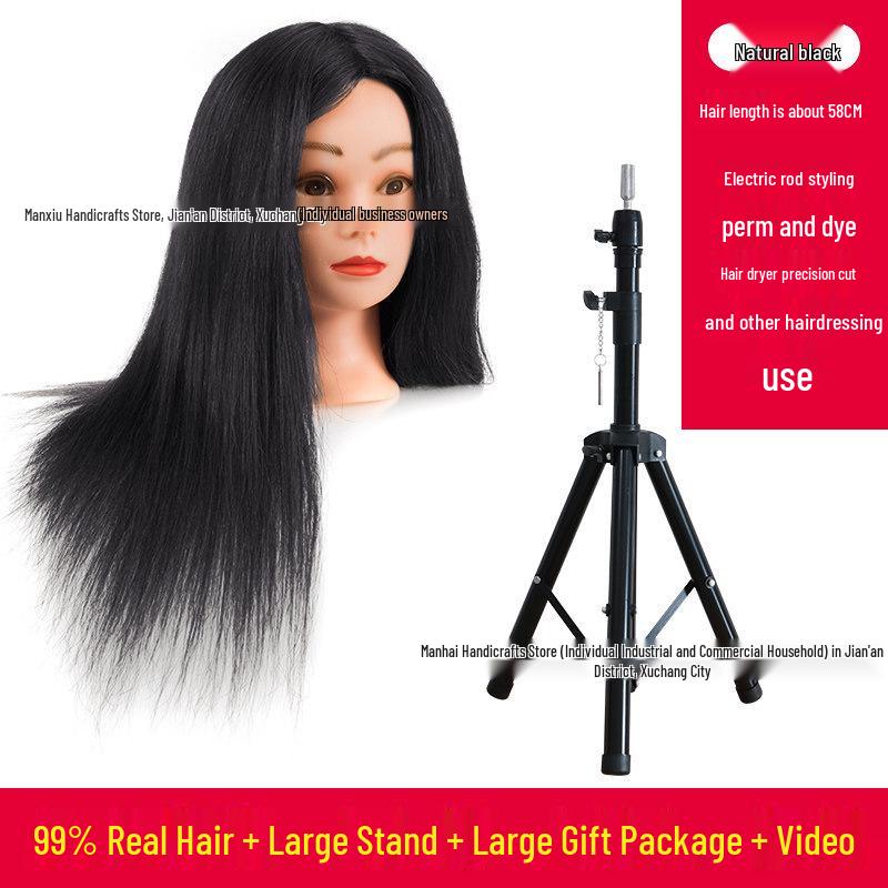 Real Hair Mannequin Head for Hairdressing, Braiding, Updos, and Makeup Practice